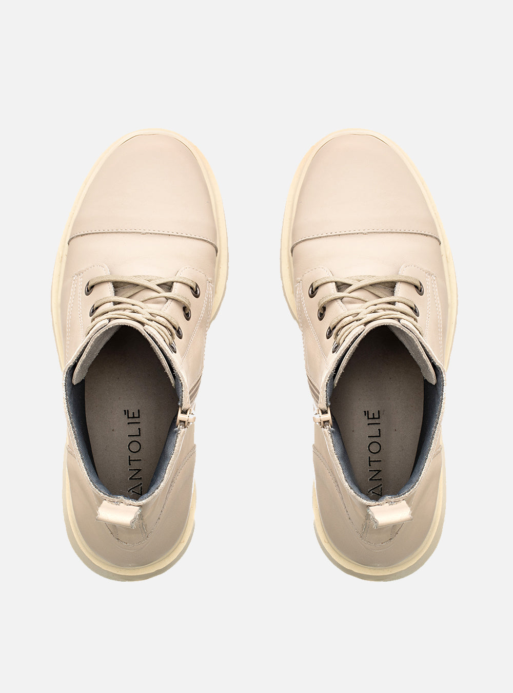 Coturno em Couro Cadarço Julia Off White e Branco