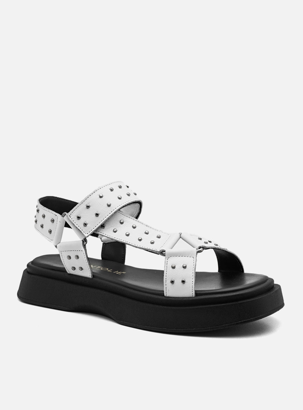 Flatform em Couro com Tachas Bia Branco