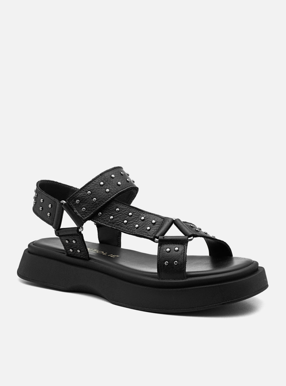 Flatform em Couro com Tachas Bia Preto