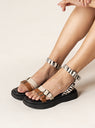 Flatform em Couro Fivelas Bia Caramelo Off White e Animal Print Zebra