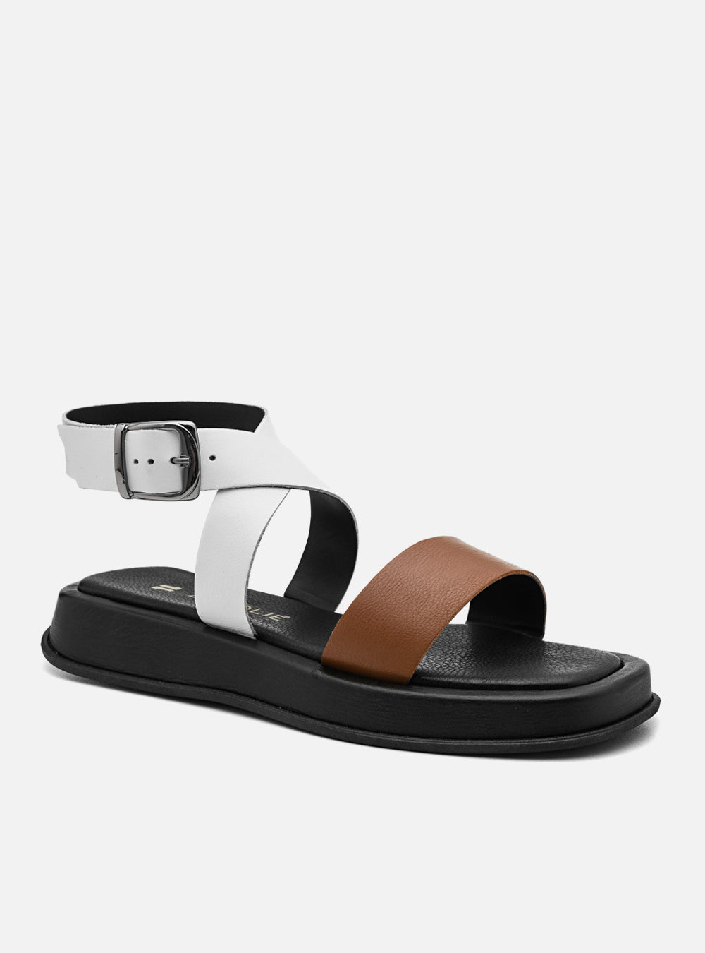 Flatform em Couro Fresh Rafaela Caramelo e Branco