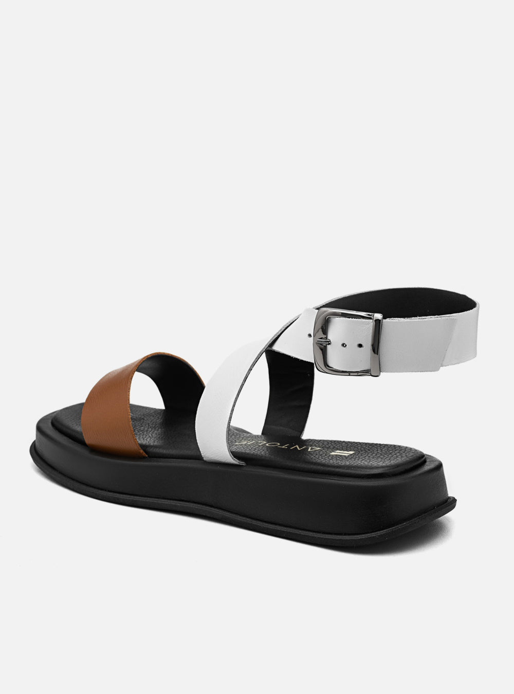 Flatform em Couro Fresh Rafaela Caramelo e Branco
