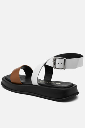 Flatform em Couro Fresh Rafaela Caramelo e Branco