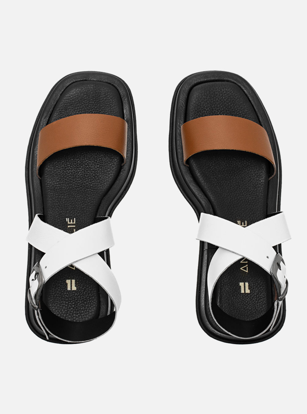 Flatform em Couro Fresh Rafaela Caramelo e Branco