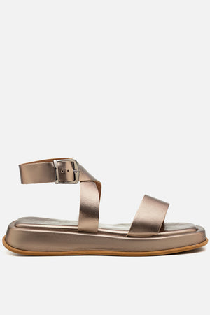 Flatform em Couro Fresh Rafaela Prata Velho