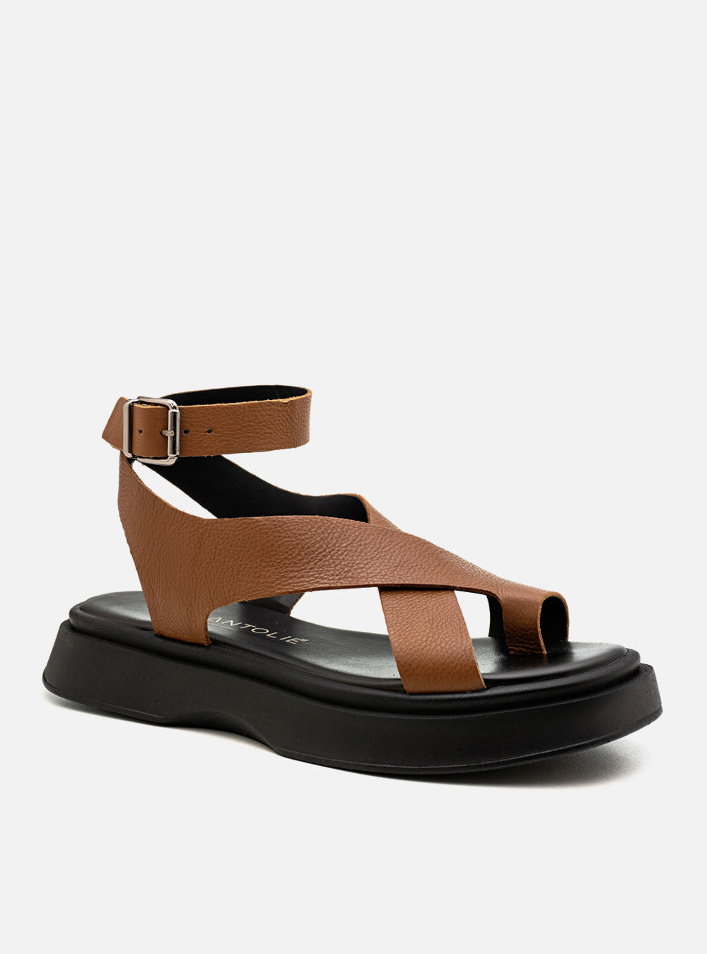 Flatform em Couro Tiras Cruzadas Bia Caramelo