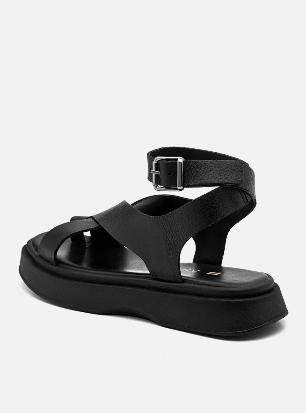 Flatform em Couro Tiras Cruzadas Bia Preto