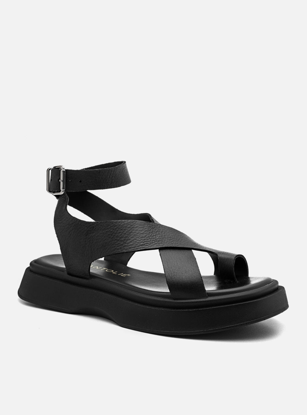 Flatform em Couro Tiras Cruzadas Bia Preto