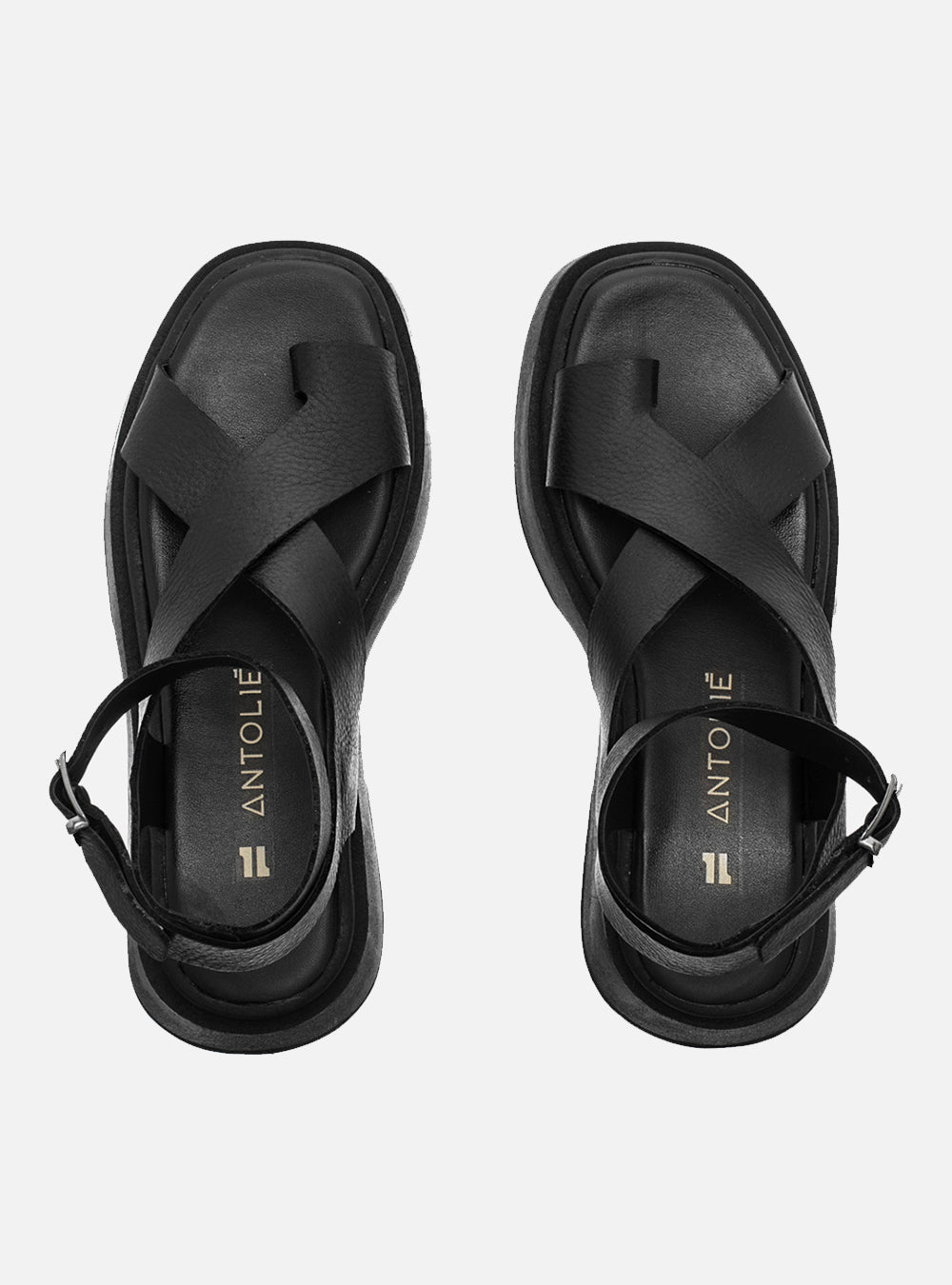 Flatform em Couro Tiras Cruzadas Bia Preto