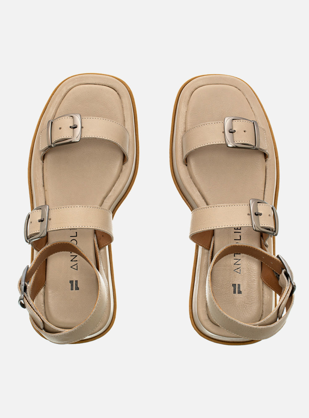 Flatform em Couro Tiras e Fivelas Rafaela Off White