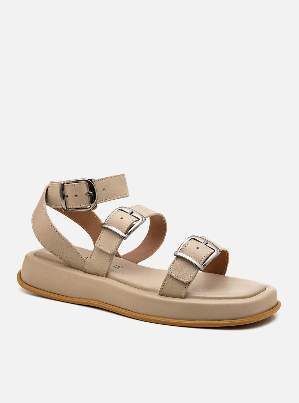Flatform em Couro Tiras e Fivelas Rafaela Off White