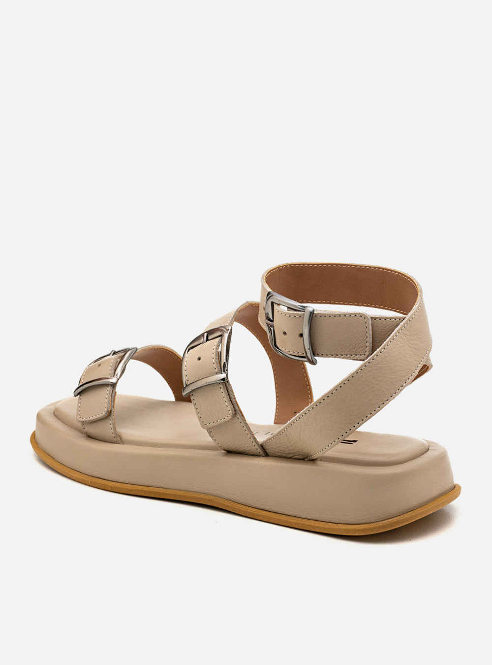 Flatform em Couro Tiras e Fivelas Rafaela Off White