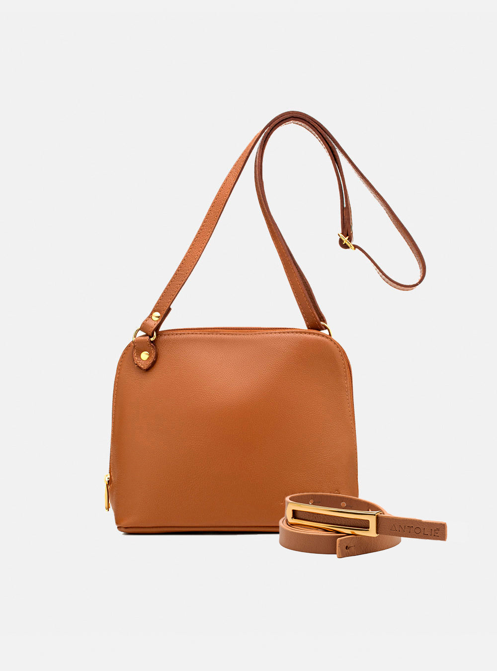 Kit Look Caramelo | Bolsa em Couro Tóquio Caramelo + Cinto em Couro Caramelo Fino Metal