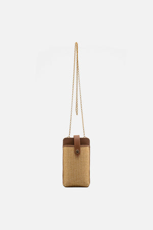 Mini Bag em Palha Tressê e Couro Caramelo