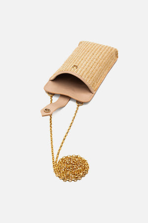 Mini Bag em Palha Tressê e Couro Nude