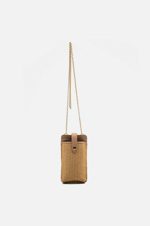 Mini Bag em Palha Tressê e Couro Nude