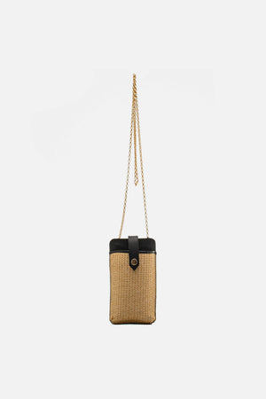 Mini Bag em Palha Tressê e Couro Preto