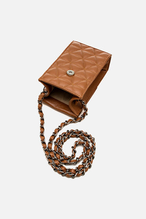 Mini Bolsa em Couro Matelassê Caramelo