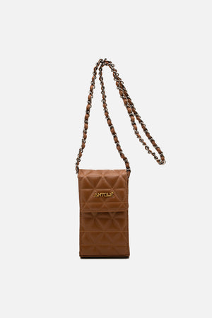 Mini Bolsa em Couro Matelassê Caramelo