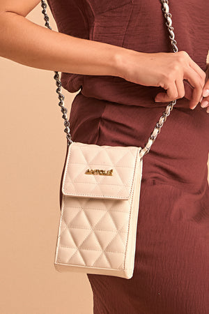 Mini Bolsa em Couro Matelassê Off White