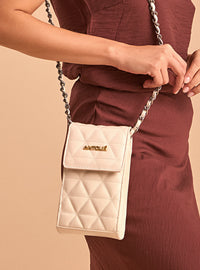 Mini Bolsa em Couro Matelassê Off White