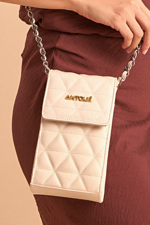 Mini Bolsa em Couro Matelassê Off White