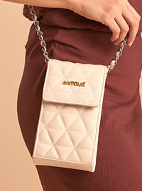 Mini Bolsa em Couro Matelassê Off White