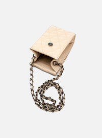 Mini Bolsa em Couro Matelassê Off White