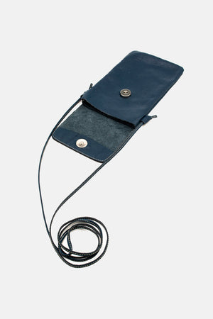 Mini Bolsa em Couro Porta Celular Capri Azul Marinho