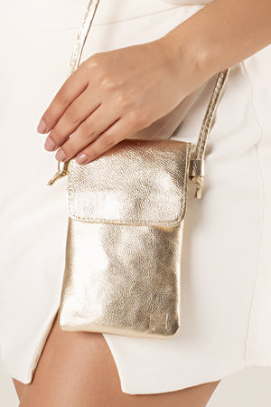 Mini Bolsa em Couro Porta Celular Capri Dourado