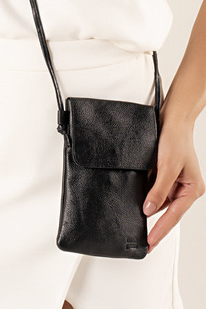 Mini Bolsa em Couro Porta Celular Capri Preto