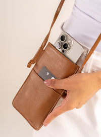 Mini Bolsa em Couro Porta Celular Caramelo