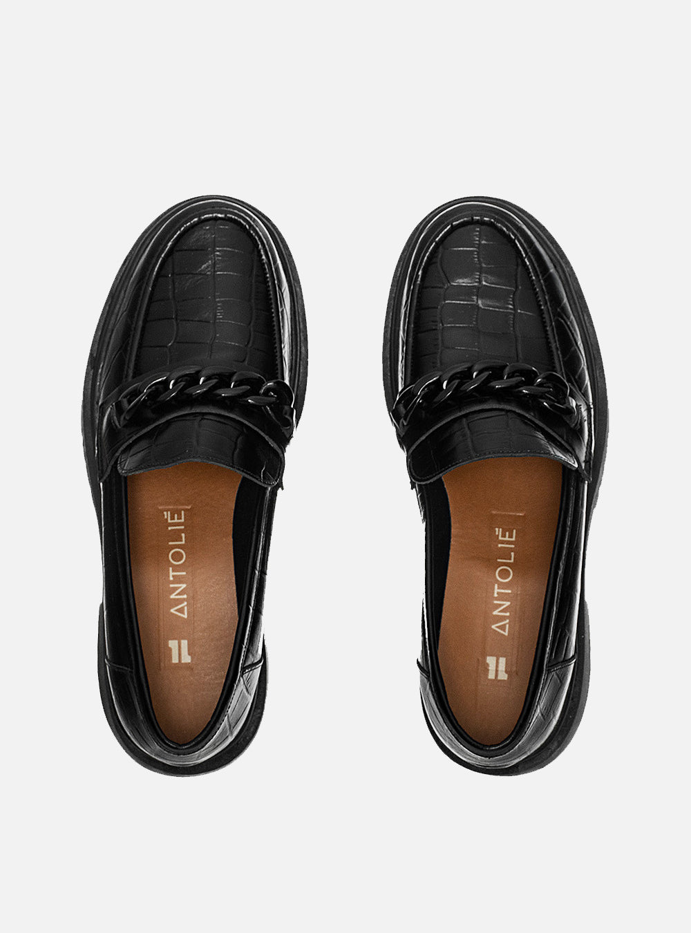 Mocassim em Couro Croco Tratorado Corrente Esther Preto