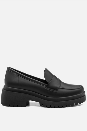 Mocassim em Couro Flatform Esther Preto