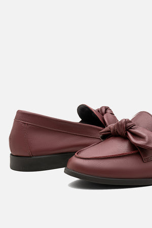 Mocassim em Couro Laço Bordô