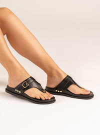 Papete em Couro Preta Thong