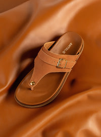 Papete em Couro Suede Caramelo Thong