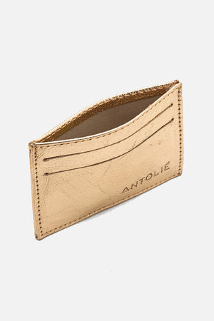 Porta Cartão em Couro Metalizado Dourado