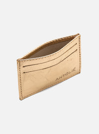Kit Cinto em Couro Dourado Fino Metal + Porta Cartão em Couro Dourado