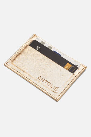 Porta Cartão em Couro Metalizado Dourado