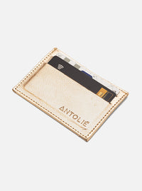 Kit Cinto em Couro Dourado Fino Metal + Porta Cartão em Couro Dourado