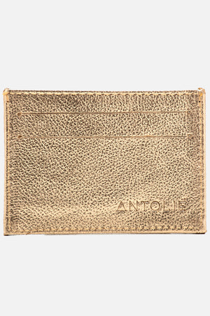Porta Cartão em Couro Metalizado Dourado