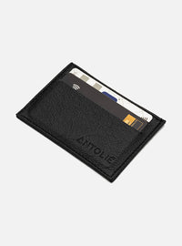 Kit Cinto em Couro Preto Fino Metal + Porta Cartão em Couro Preto
