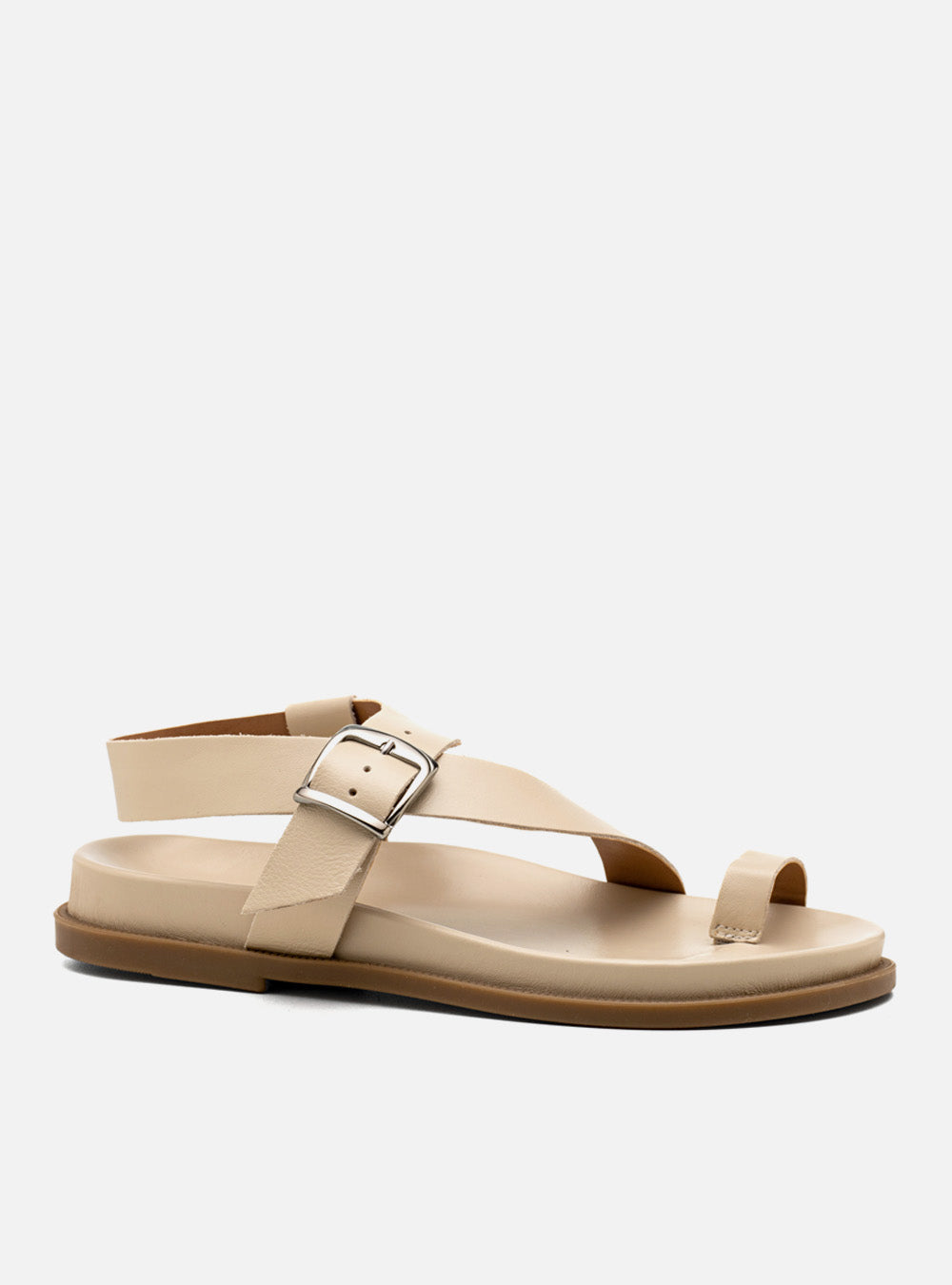 Sandália Papete em Couro Off White com Fivela e Dedeira