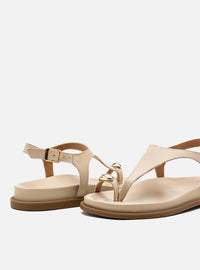 Sandália Papete em Couro Off White Dedeira Metal