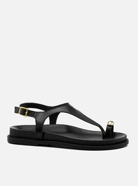 Sandália Papete em Couro Preta Dedeira Metal