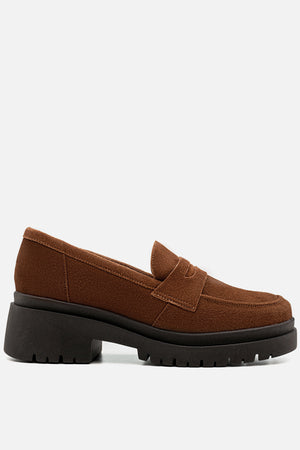 Mocassim em Couro Flatform Esther Camurça Marrom
