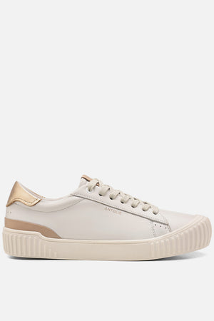 Tênis Couro Creme Cadarço Detalhe Dourado Classic