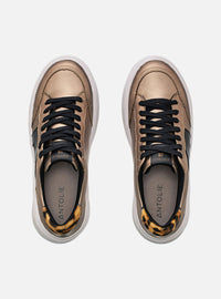 Tênis Couro Dourado Urban Detalhe Preto