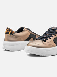 Tênis Couro Dourado Urban Detalhe Preto